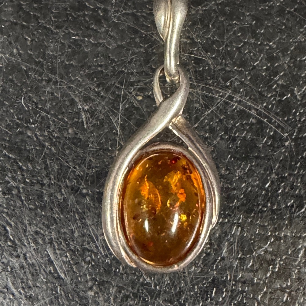 Vintage Sterling Silver Honey Amber Teardrop Pendant 925 Oval Cabochon
